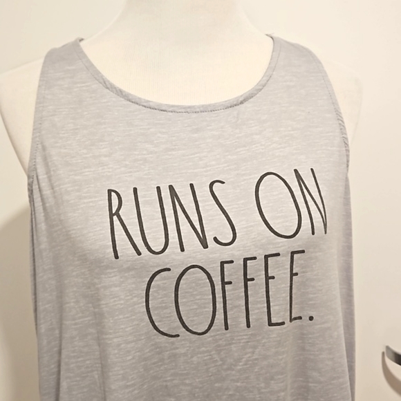 RAE DUNN Medium 'Runs on Coffee' gray racer tank EUC - Picture 5 of 7